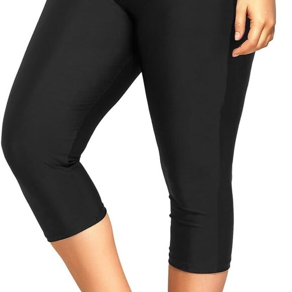 Plus Size Swim Pants for Women Swim Capris High Waisted Swim Leggings UPF 50+ Lo - Picture 1 of 6